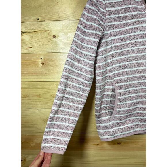 Thread & Supply Women's Striped Pullover 1/4 Zip Sweatshirt in Pink and White Si - Picture 5 of 16